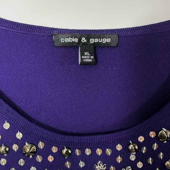 Cable & Gauge Sequin Bejewelled Purple Sweater XL - Picture 6 of 10
